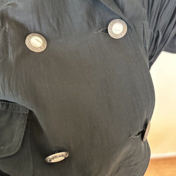 Vintage Liz Claiborne Womens Black Silk 1990s Gold Button Blazer Jacket Medium - Picture 6 of 8